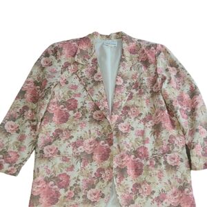 Vintage Floral Blazer 80s print beautiful flowers Roses tan Kenneth Mitchell Vtg